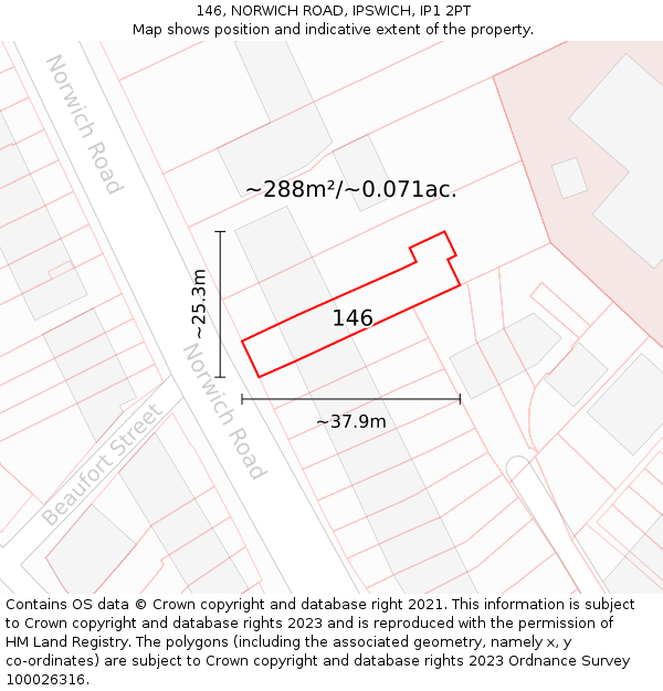 146, NORWICH ROAD, IPSWICH, IP1 2PT: Plot and title map