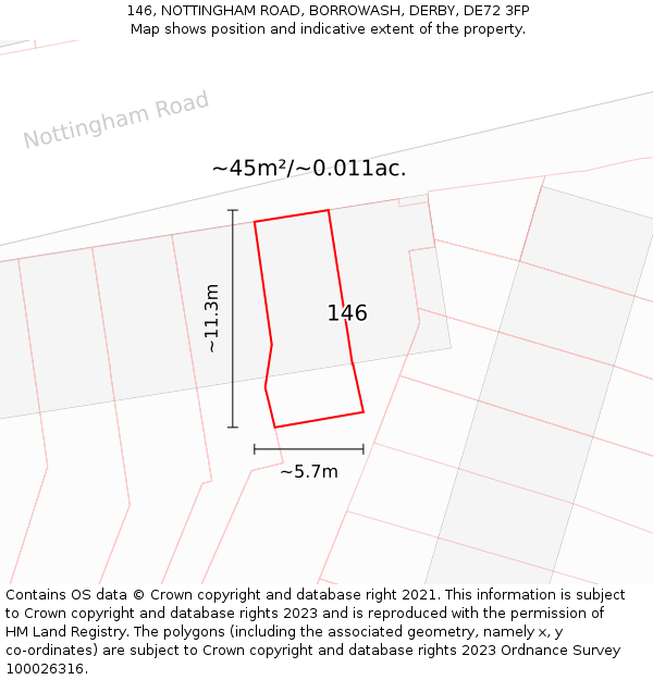 146, NOTTINGHAM ROAD, BORROWASH, DERBY, DE72 3FP: Plot and title map