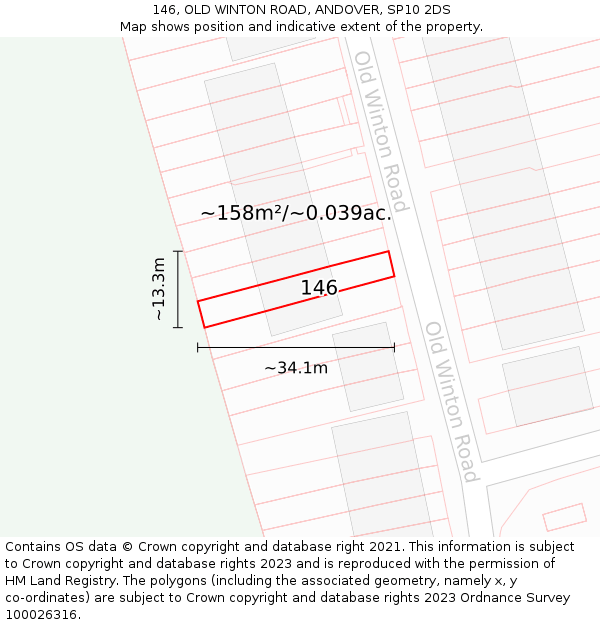 146, OLD WINTON ROAD, ANDOVER, SP10 2DS: Plot and title map