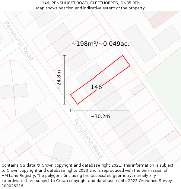 146, PENSHURST ROAD, CLEETHORPES, DN35 9EN: Plot and title map