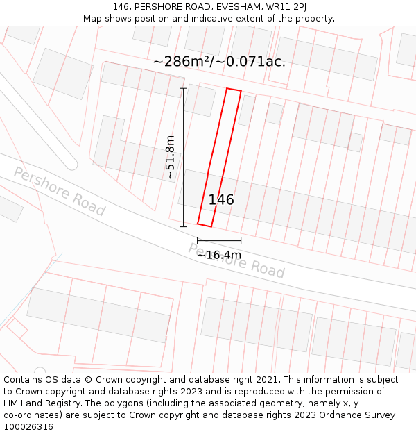 146, PERSHORE ROAD, EVESHAM, WR11 2PJ: Plot and title map