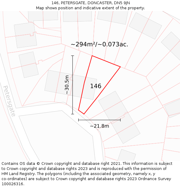 146, PETERSGATE, DONCASTER, DN5 9JN: Plot and title map