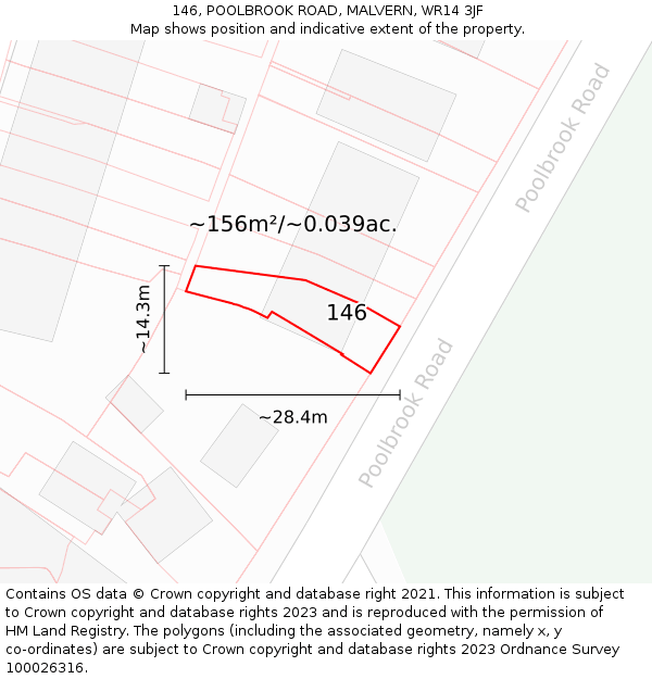146, POOLBROOK ROAD, MALVERN, WR14 3JF: Plot and title map