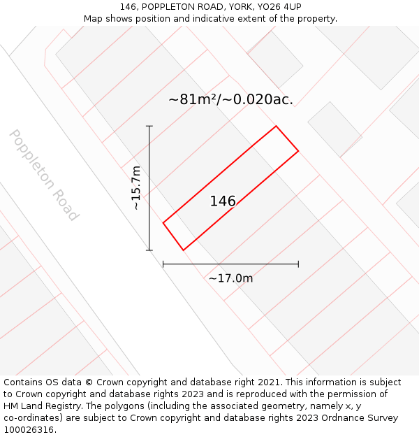 146, POPPLETON ROAD, YORK, YO26 4UP: Plot and title map