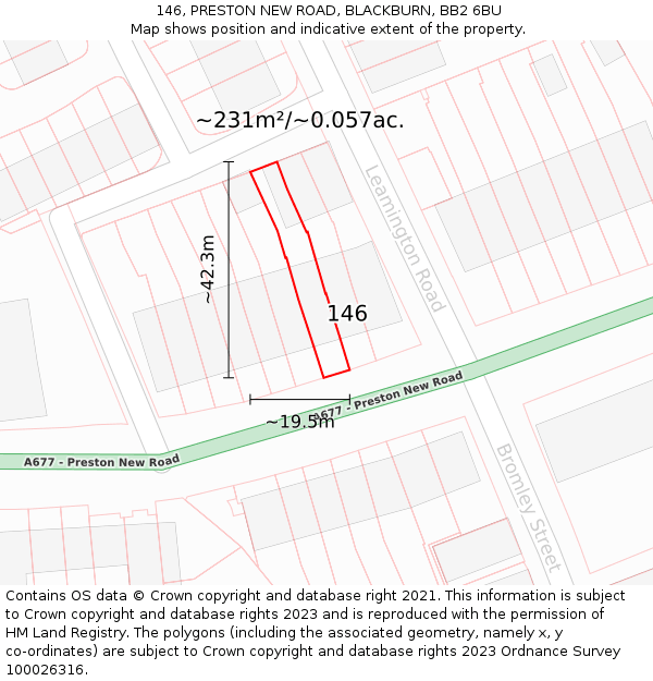 146, PRESTON NEW ROAD, BLACKBURN, BB2 6BU: Plot and title map