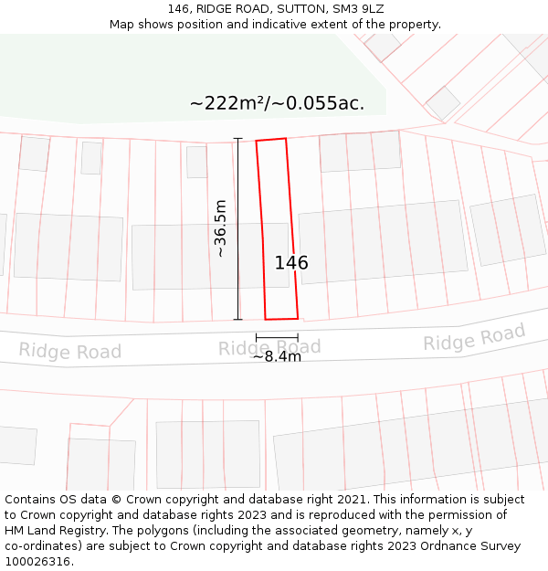 146, RIDGE ROAD, SUTTON, SM3 9LZ: Plot and title map