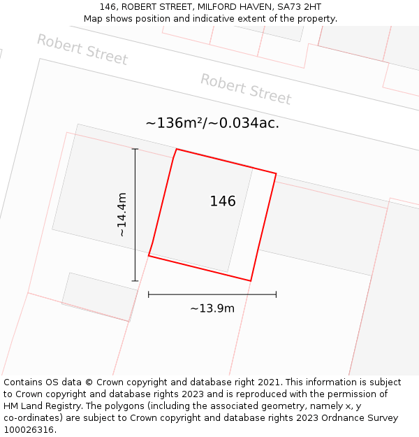 146, ROBERT STREET, MILFORD HAVEN, SA73 2HT: Plot and title map
