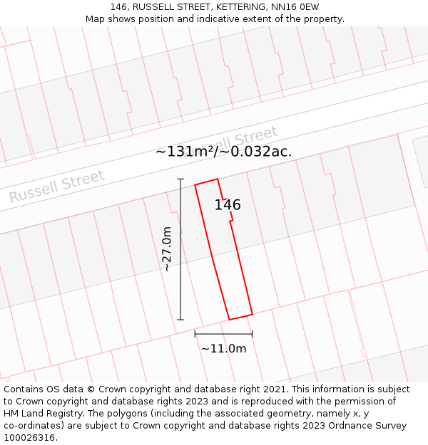 146, RUSSELL STREET, KETTERING, NN16 0EW: Plot and title map