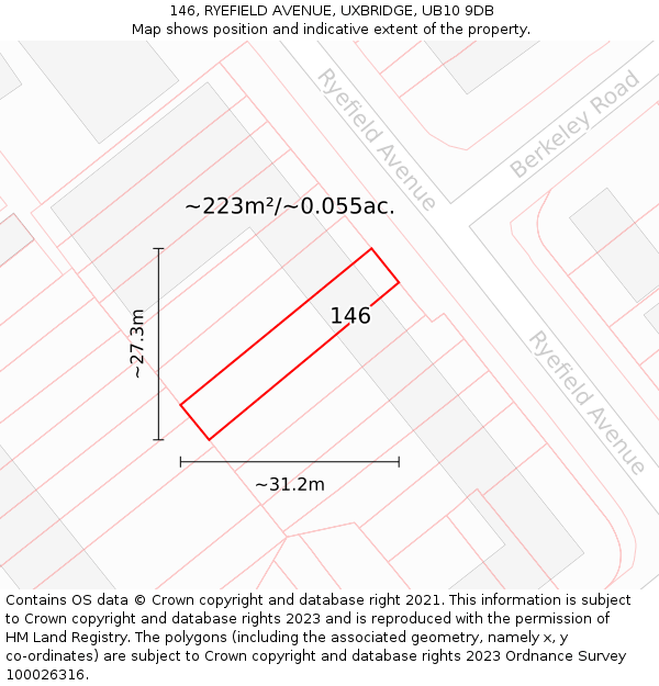 146, RYEFIELD AVENUE, UXBRIDGE, UB10 9DB: Plot and title map
