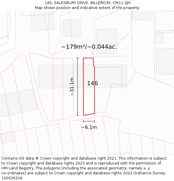 146, SALESBURY DRIVE, BILLERICAY, CM11 2JN: Plot and title map