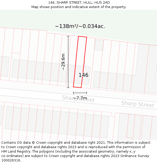 146, SHARP STREET, HULL, HU5 2AD: Plot and title map