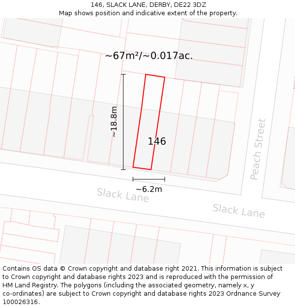 146, SLACK LANE, DERBY, DE22 3DZ: Plot and title map