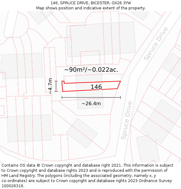 146, SPRUCE DRIVE, BICESTER, OX26 3YW: Plot and title map