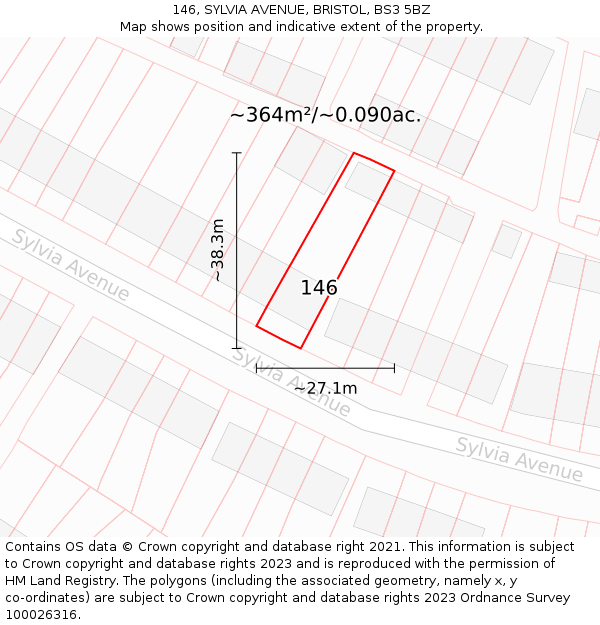 146, SYLVIA AVENUE, BRISTOL, BS3 5BZ: Plot and title map