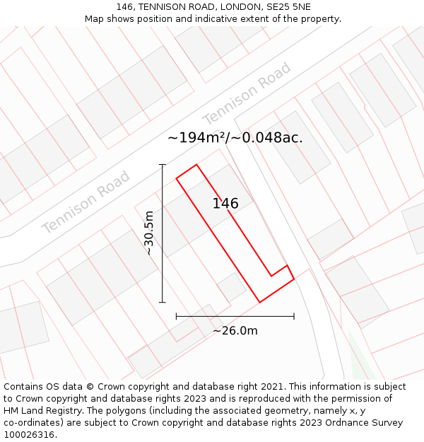 146, TENNISON ROAD, LONDON, SE25 5NE: Plot and title map