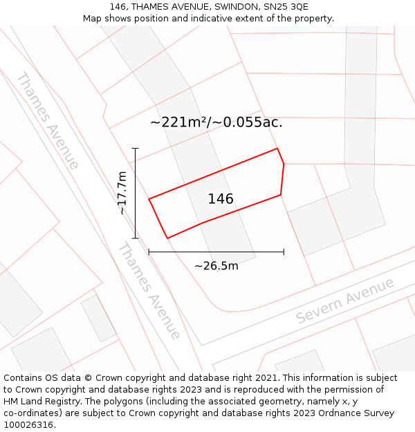 146, THAMES AVENUE, SWINDON, SN25 3QE: Plot and title map