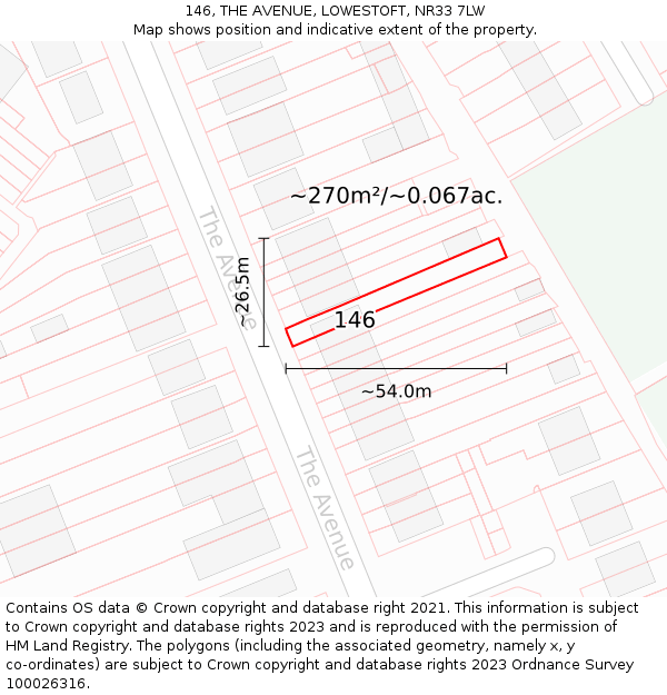 146, THE AVENUE, LOWESTOFT, NR33 7LW: Plot and title map