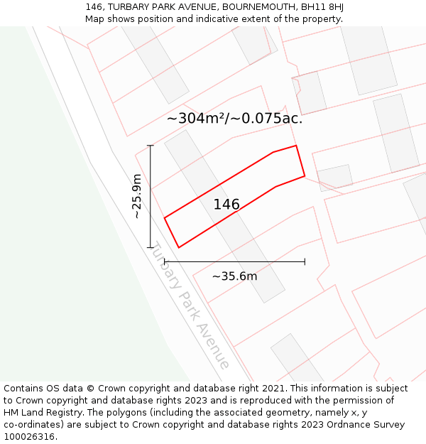 146, TURBARY PARK AVENUE, BOURNEMOUTH, BH11 8HJ: Plot and title map