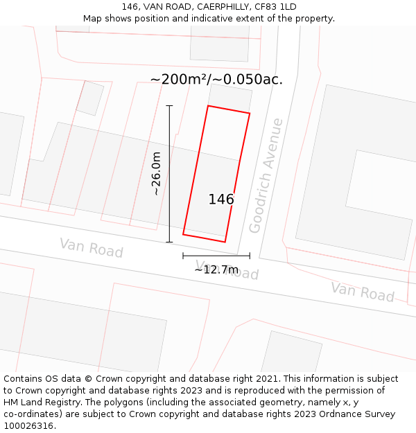 146, VAN ROAD, CAERPHILLY, CF83 1LD: Plot and title map