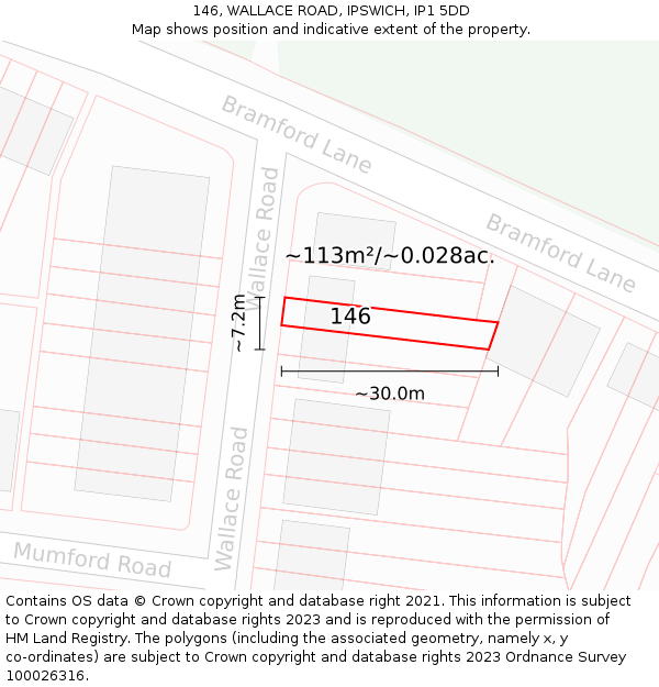 146, WALLACE ROAD, IPSWICH, IP1 5DD: Plot and title map