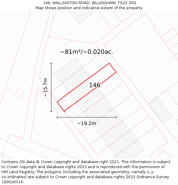 146, WALLINGTON ROAD, BILLINGHAM, TS23 3XQ: Plot and title map