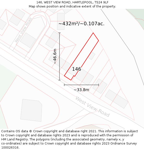 146, WEST VIEW ROAD, HARTLEPOOL, TS24 9LF: Plot and title map