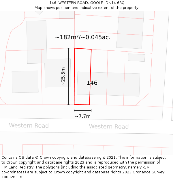 146, WESTERN ROAD, GOOLE, DN14 6RQ: Plot and title map