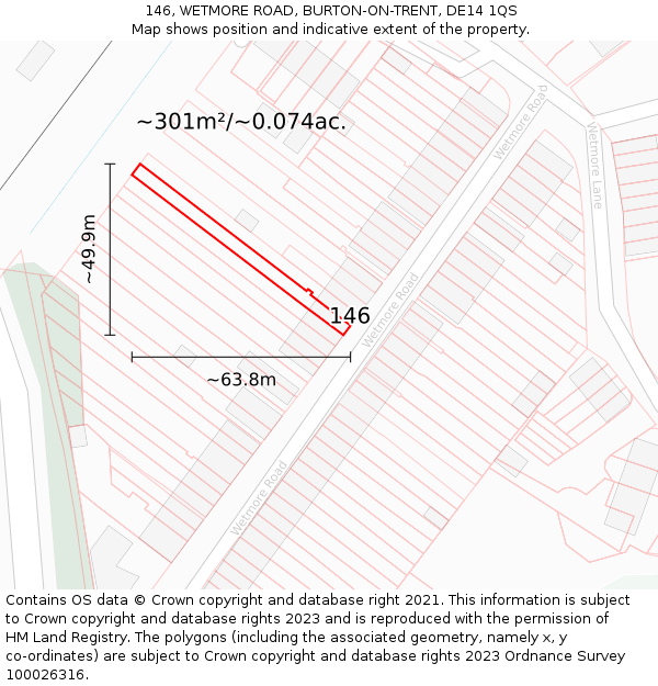 146, WETMORE ROAD, BURTON-ON-TRENT, DE14 1QS: Plot and title map