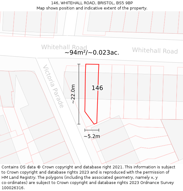 146, WHITEHALL ROAD, BRISTOL, BS5 9BP: Plot and title map