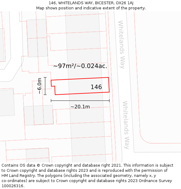 146, WHITELANDS WAY, BICESTER, OX26 1AJ: Plot and title map