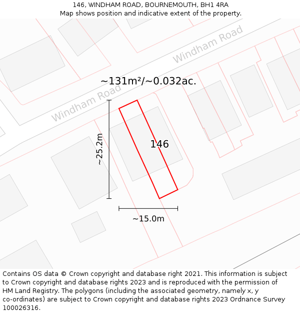 146, WINDHAM ROAD, BOURNEMOUTH, BH1 4RA: Plot and title map