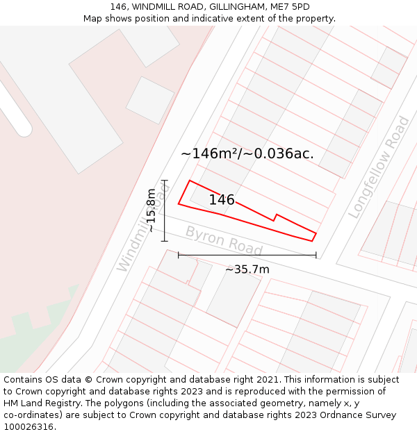 146, WINDMILL ROAD, GILLINGHAM, ME7 5PD: Plot and title map