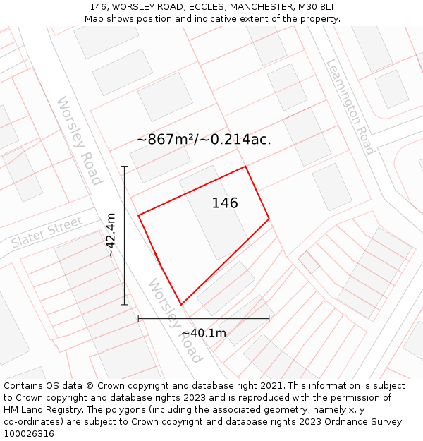 146, WORSLEY ROAD, ECCLES, MANCHESTER, M30 8LT: Plot and title map