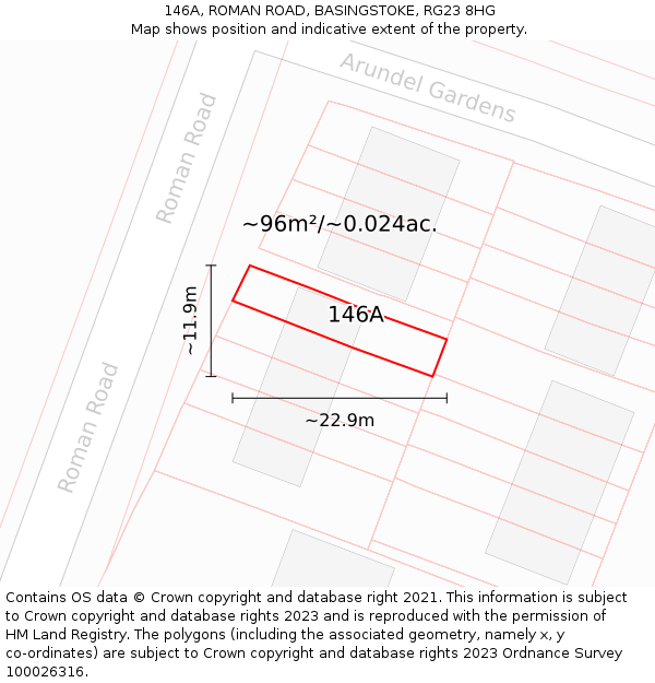 146A, ROMAN ROAD, BASINGSTOKE, RG23 8HG: Plot and title map