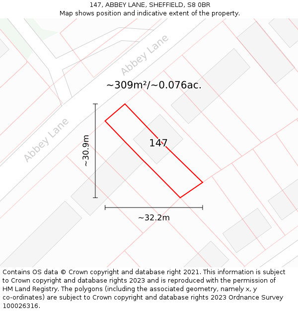 147, ABBEY LANE, SHEFFIELD, S8 0BR: Plot and title map