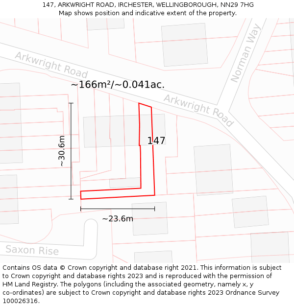 147, ARKWRIGHT ROAD, IRCHESTER, WELLINGBOROUGH, NN29 7HG: Plot and title map