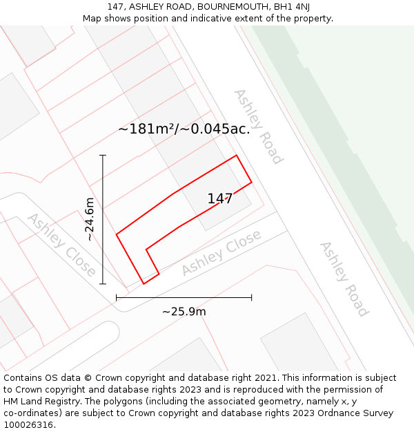 147, ASHLEY ROAD, BOURNEMOUTH, BH1 4NJ: Plot and title map