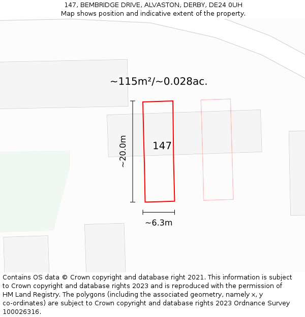 147, BEMBRIDGE DRIVE, ALVASTON, DERBY, DE24 0UH: Plot and title map