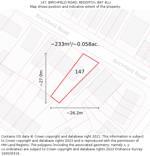 147, BIRCHFIELD ROAD, REDDITCH, B97 4LU: Plot and title map