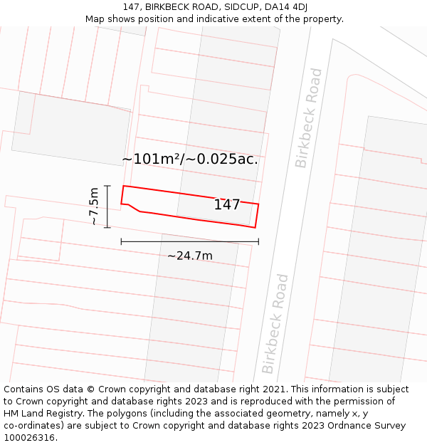147, BIRKBECK ROAD, SIDCUP, DA14 4DJ: Plot and title map