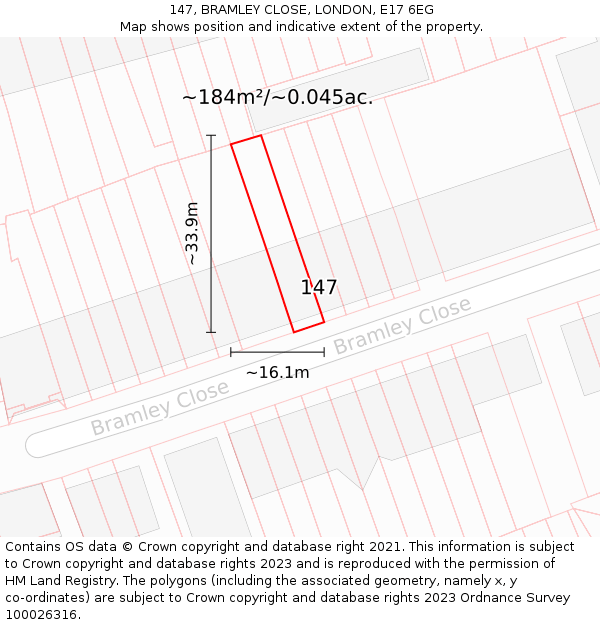 147, BRAMLEY CLOSE, LONDON, E17 6EG: Plot and title map