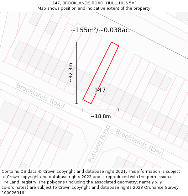 147, BROOKLANDS ROAD, HULL, HU5 5AF: Plot and title map