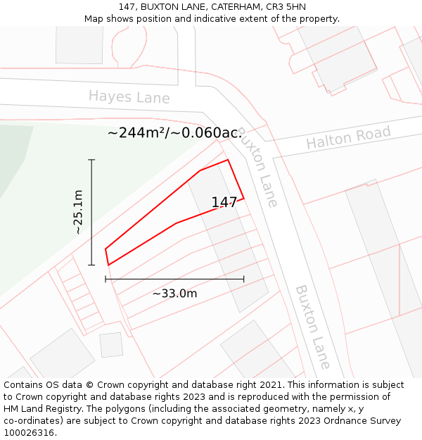 147, BUXTON LANE, CATERHAM, CR3 5HN: Plot and title map