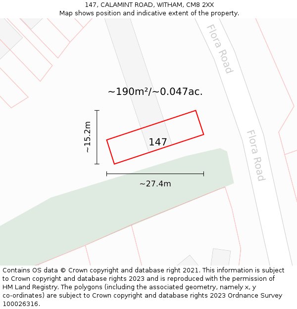 147, CALAMINT ROAD, WITHAM, CM8 2XX: Plot and title map