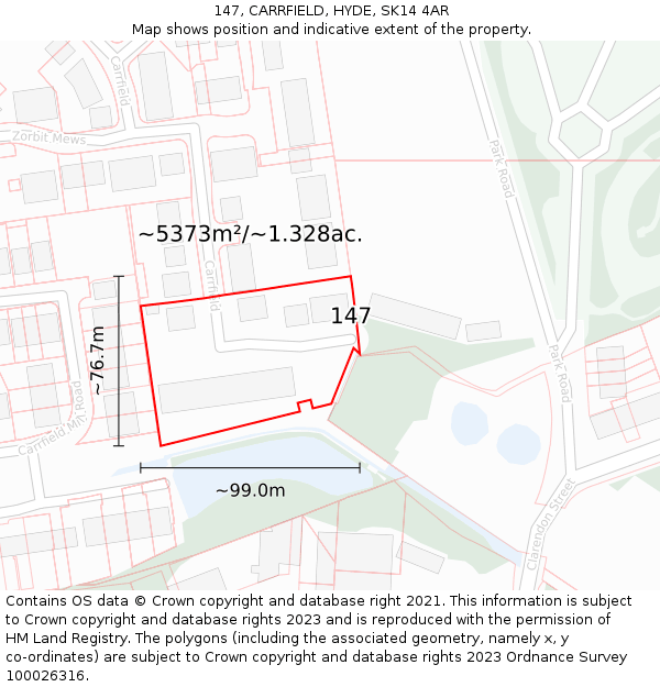 147, CARRFIELD, HYDE, SK14 4AR: Plot and title map