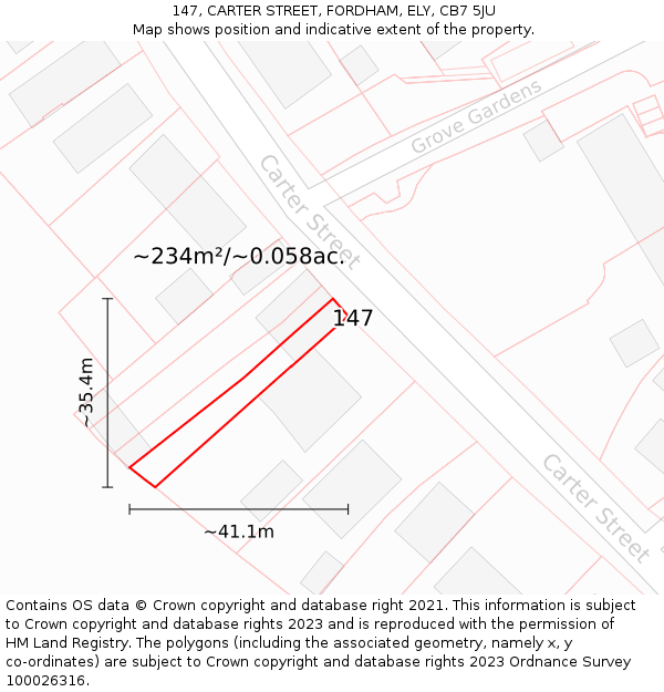 147, CARTER STREET, FORDHAM, ELY, CB7 5JU: Plot and title map