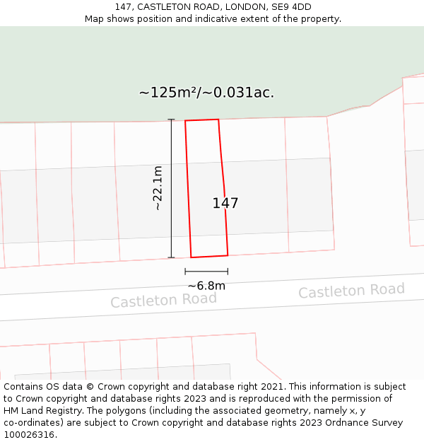 147, CASTLETON ROAD, LONDON, SE9 4DD: Plot and title map