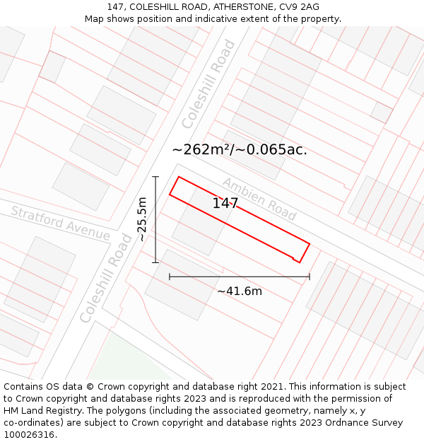 147, COLESHILL ROAD, ATHERSTONE, CV9 2AG: Plot and title map