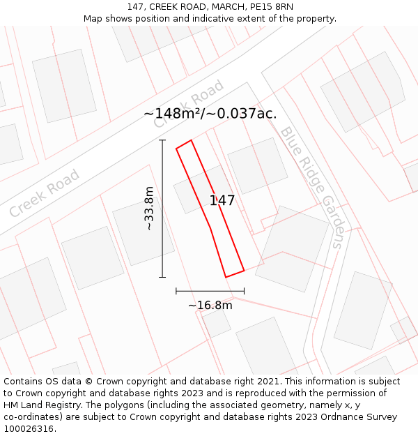 147, CREEK ROAD, MARCH, PE15 8RN: Plot and title map