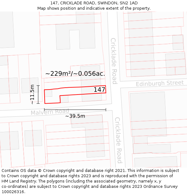 147, CRICKLADE ROAD, SWINDON, SN2 1AD: Plot and title map
